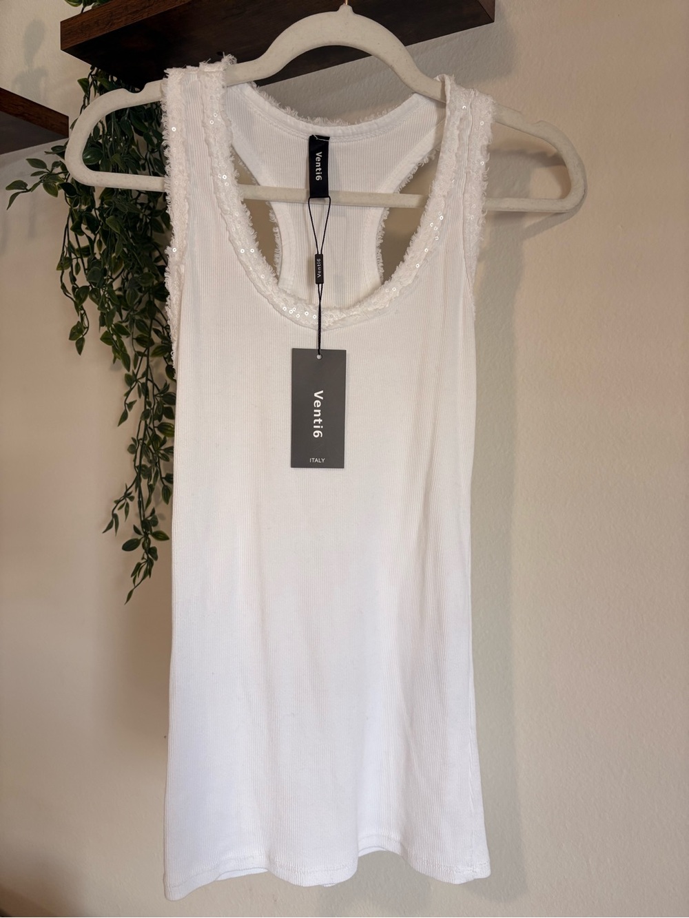 Venti6 Sequin Trim Ribbed Racerback Tank Top (Made in Italy)
